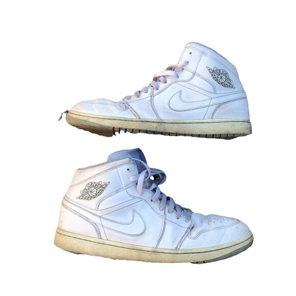 BEATER 2015 Nike Air Jordan 1 Mid White Wolf Grey Size 14 - Picture 6 of 16